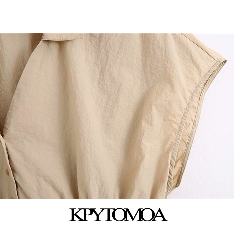 Women Fashion Button-up Cozy Cropped Blouses Sleeveless Elastic Hem Female Shirts Blusas Chic Tops 210420