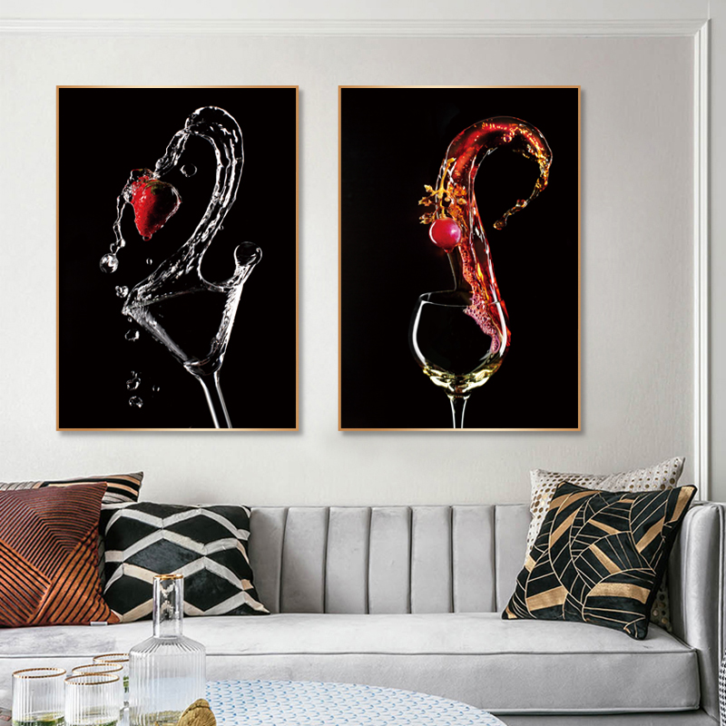 Romantic Wine Glasses Strawberry Pictures Canvas Paintings Wall Art Gallery Dining Room Bar Home Decoration Posters