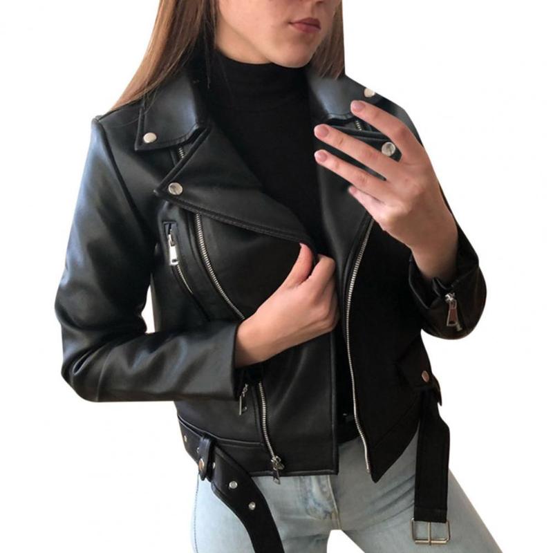 Women's Leather & Faux Lady Jacket Cardigan Turn-down Collar Women Solid Color Windproof Loose Coat For Motorcycle Riding, Black
Women's Leather & Faux Lady Jacket Cardigan Turn-down Collar Women Solid Color Windproof Loose Coat For Motorcycle Riding, Black