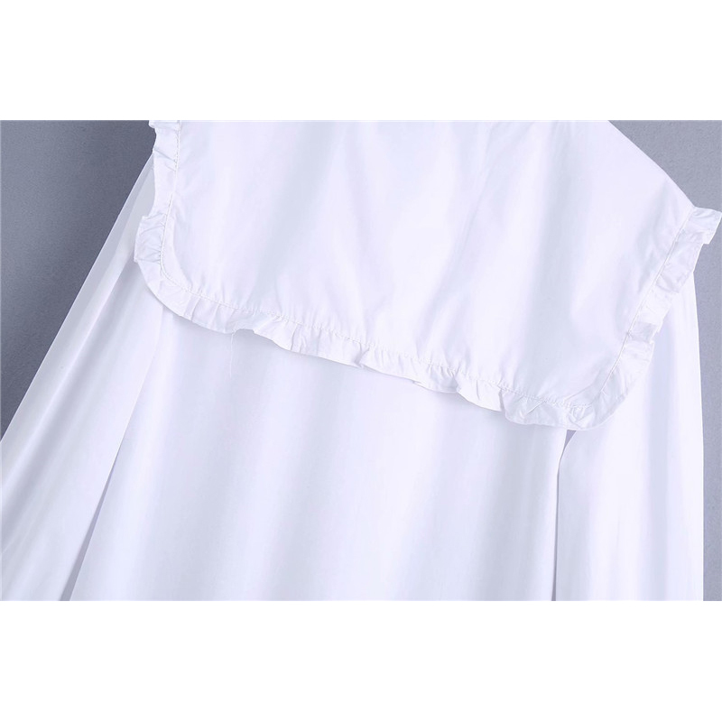 Evfer Women Elegant Big Peter pan Collar Sprint Autumn Long White Dresses Female Casual Sleeve High Waist Loose Dress Chic 210421