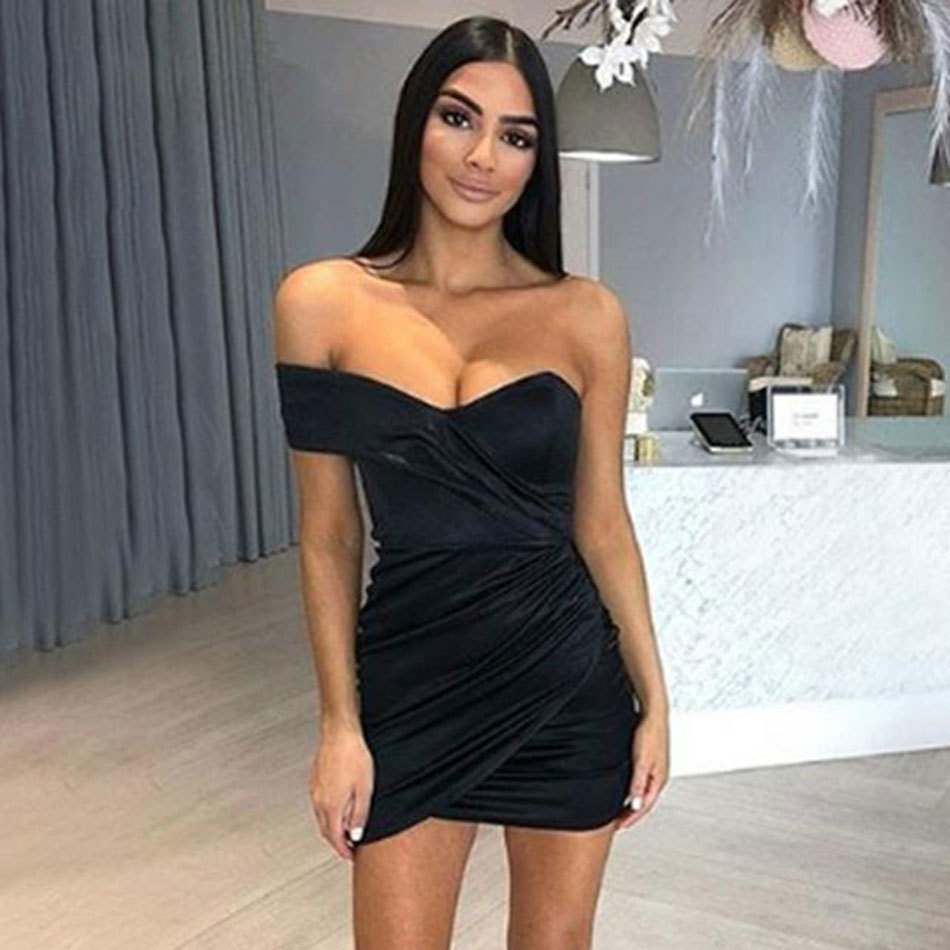 Free Fashion Party Dress Women Nightclub Sexy One Shoulder V Neck Sleeveless Bodycon Mini Vestidos 210524