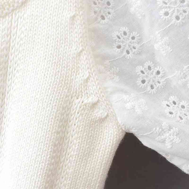 elegant women floral embroidery knitted blouses summer fashion ladies vintage bomb tops sweet female girls chic 210430