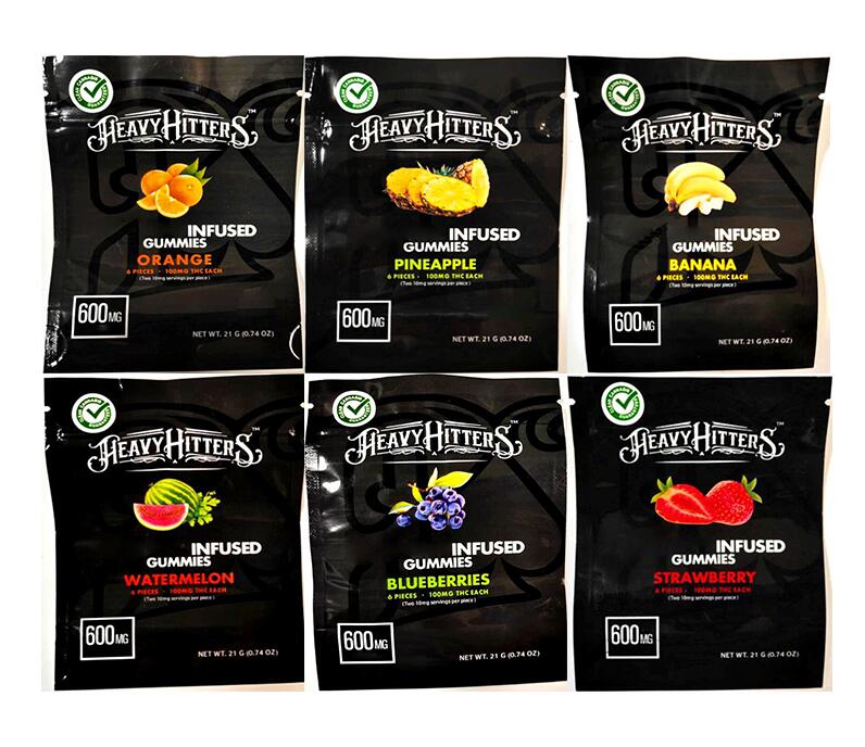 2021W New Heavy Hitters Multi flavors bag Edibles Black fruit flavor gummy dry packaging mylar bags 600mg
2021W New Heavy Hitters Multi flavors bag Edibles Black fruit flavor gummy dry packaging mylar bags 600mg