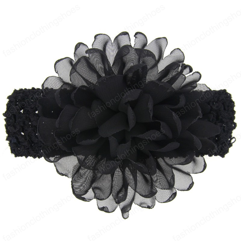 Solid Color Handmade Crochet Elastic Wide Hairband Fashion Chiffon Flower Infant Headband DIY Party Decoration Birthday Gifts