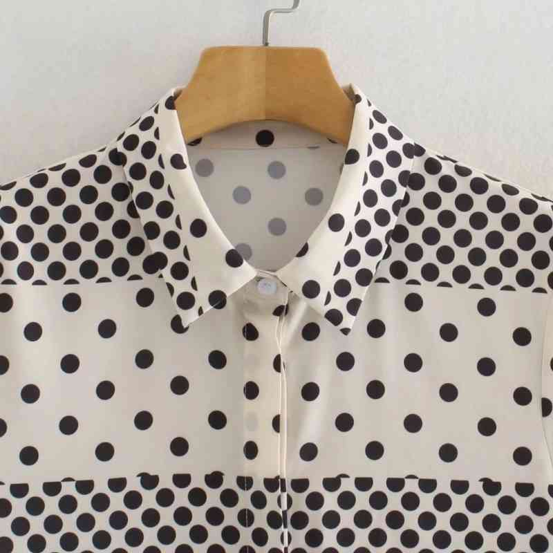 Women Dot Splicing Printing Turndown Collar Shirt Casual Femme Long Sleeve Blouse Lady Loose Tops Blusas S8116 210430Z