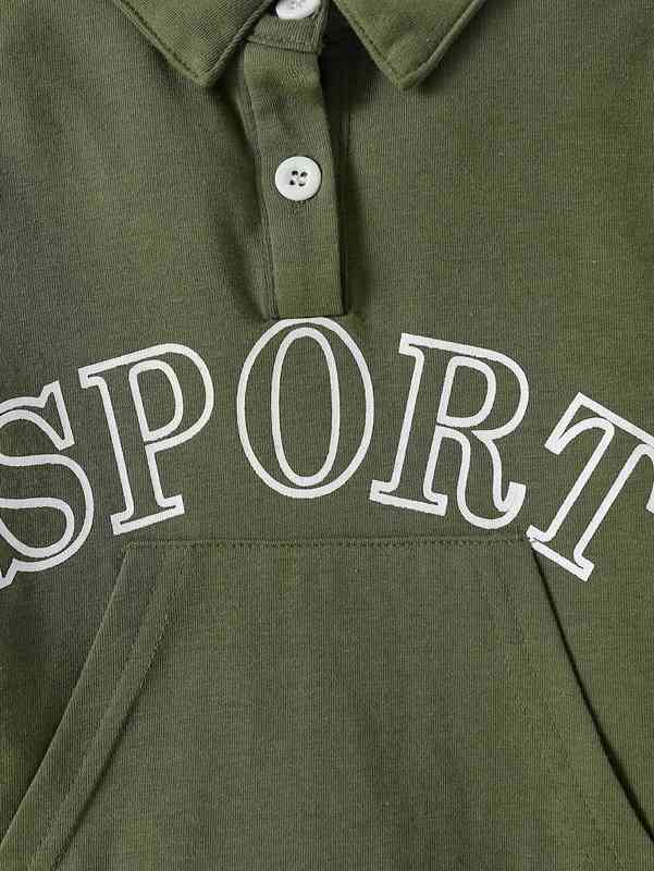 Baby Letter Graphic Kangaroo Pocket Polo Neck Romper SHE