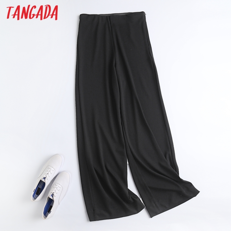 Women Solid Long Trousers Side Zipper Strethy Waist Lady Pants Pantalon 6D10 210416
