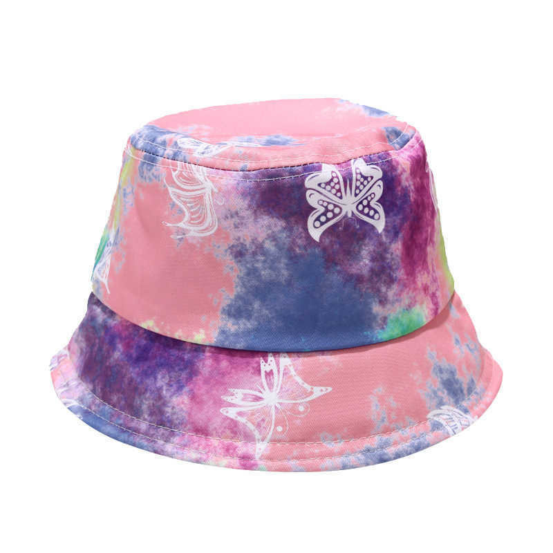 Rainbow Cow Tie Dye Blue Sky Clouds Flame Bucket Hat Women Men Multicolor Unisex Summer Panama Caps Outdoor Grid Fisherman's Hat Q0805