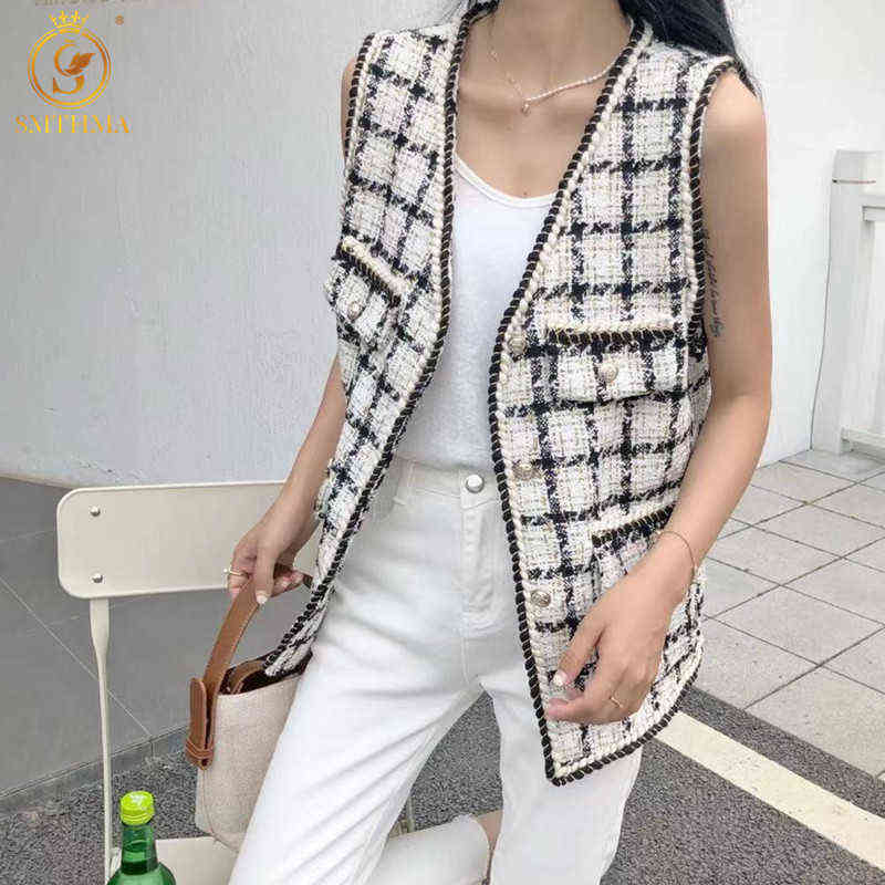 HMA Women Fashion Single-Breasted Tweed Woolen Vest Vintage V Neck Sleeveless Female Outerwear Chic Tops 211120