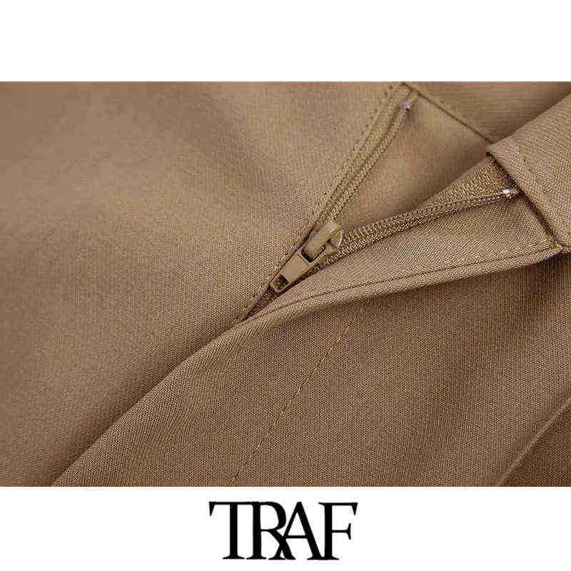 TRAF Women Fashion With Seam Detail Straight Pants Vintage High Waist Zipper Fly Office Wear Female Trousers Mujer 211124Z