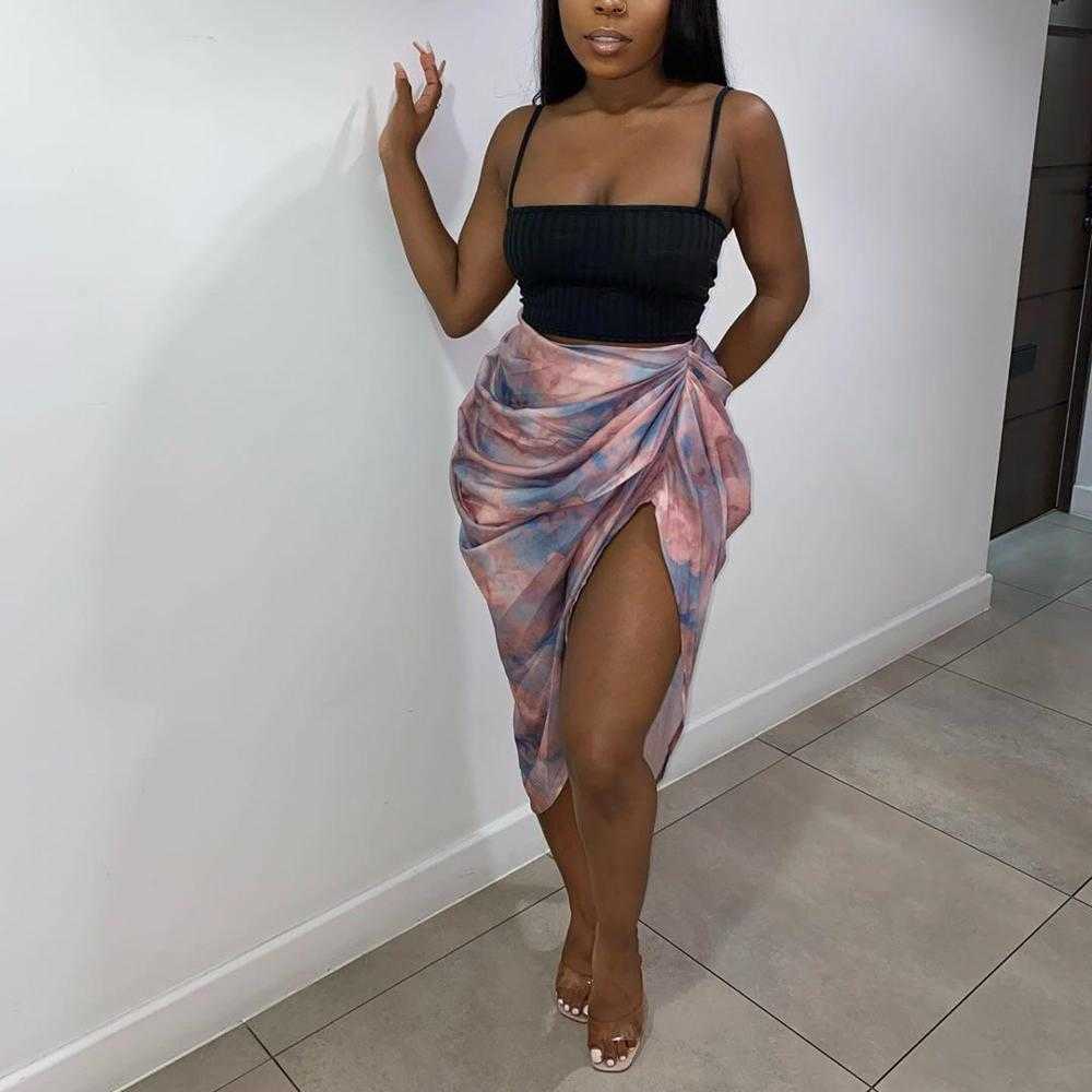 African Ladies High Waist Asymmetrical Skirt Sexy Split Bottom For Evening Night Party Fashion Skirts Quality 210621