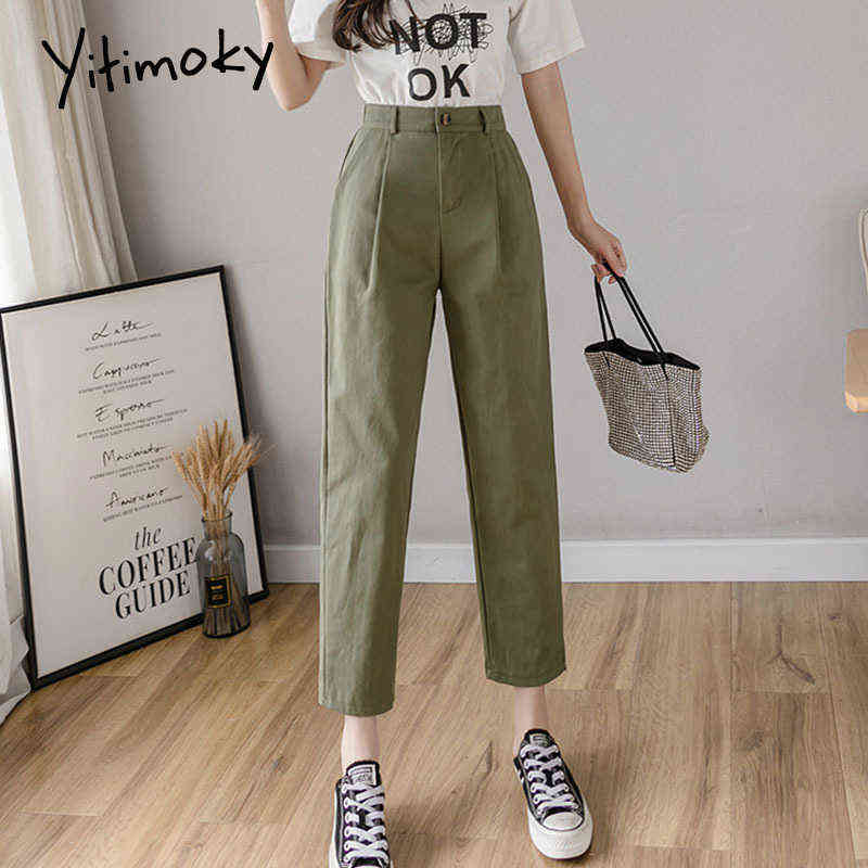 Yitimoky White Pants Woman High Waisted Black Green Cotton Harem Spring Clothes Joggers Vintage Streetwear Work 211115