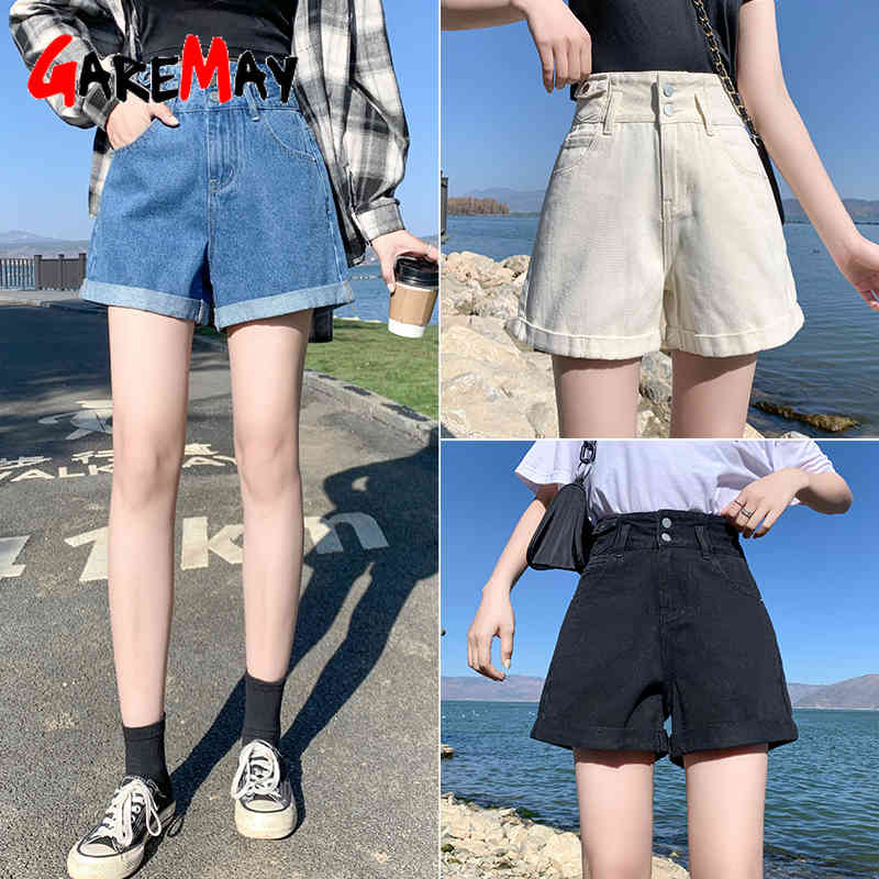 White Denim Shorts for Women Wiht High Waist Casual Wide Leg Loose Blue Intage Female Summer Shorte Femme 210428