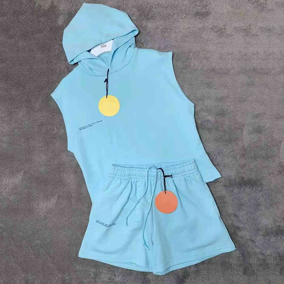 Summer Ladies Sportswear Hooded Sleeveless Sweatshirt and Sweatpants Casual Wear Fashion Apparel 2-piece Jumpsuit 210525