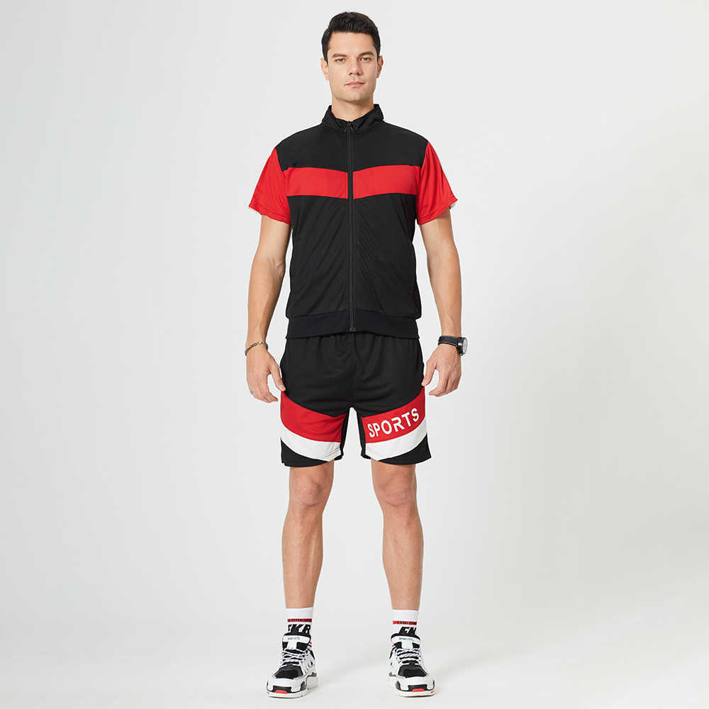 Men Shirt Tracksuit Two Pieces Sets Men Casual Fitness Sport Suit Short Sleeve t Shirt+Trousers Mens Casual Sportswear Suits 210603