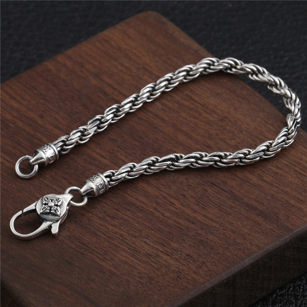 Quality 925 Sterling silver Braided link chain bracelets 4MM American European antique handmade vintage designer luxury jewelry accessories gifts