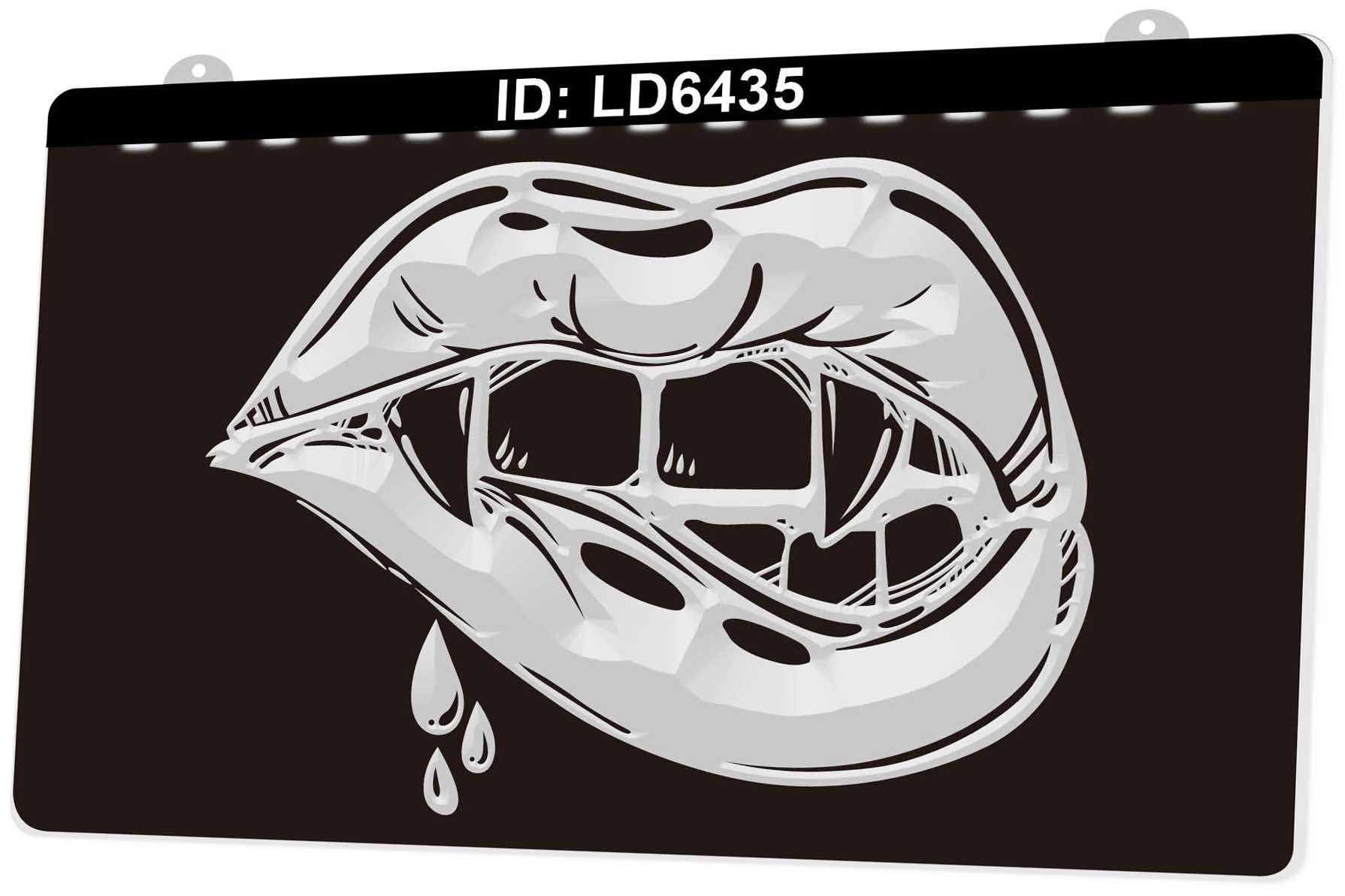 LD6435 Lips Vampire Teeth 3D Engraving LED Light Sign Wholesale Retail