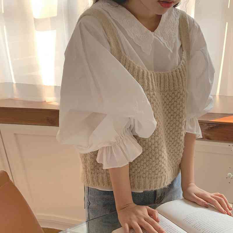 Sweaters&Jumpers Casual Back Lace Up Hollow Out Sweater Vest Women O Neck Sleeveless Retro Preppy Style Knit Pullovers Top Sexy 210429