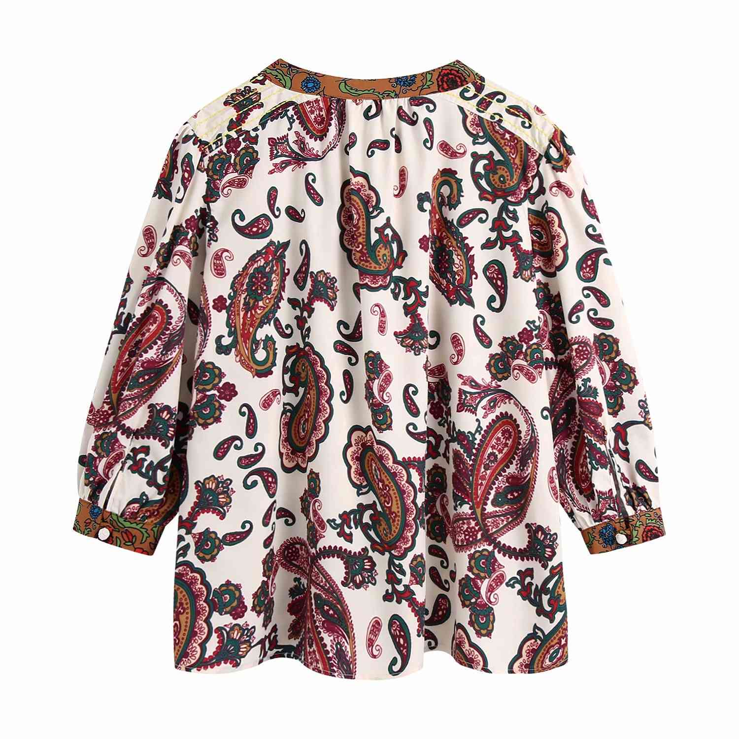 V-neck Printed Short-sleeved Holiday Chic Women's Pullover Women's Shirt Paisley Pattern Cotton Female Tops 210507