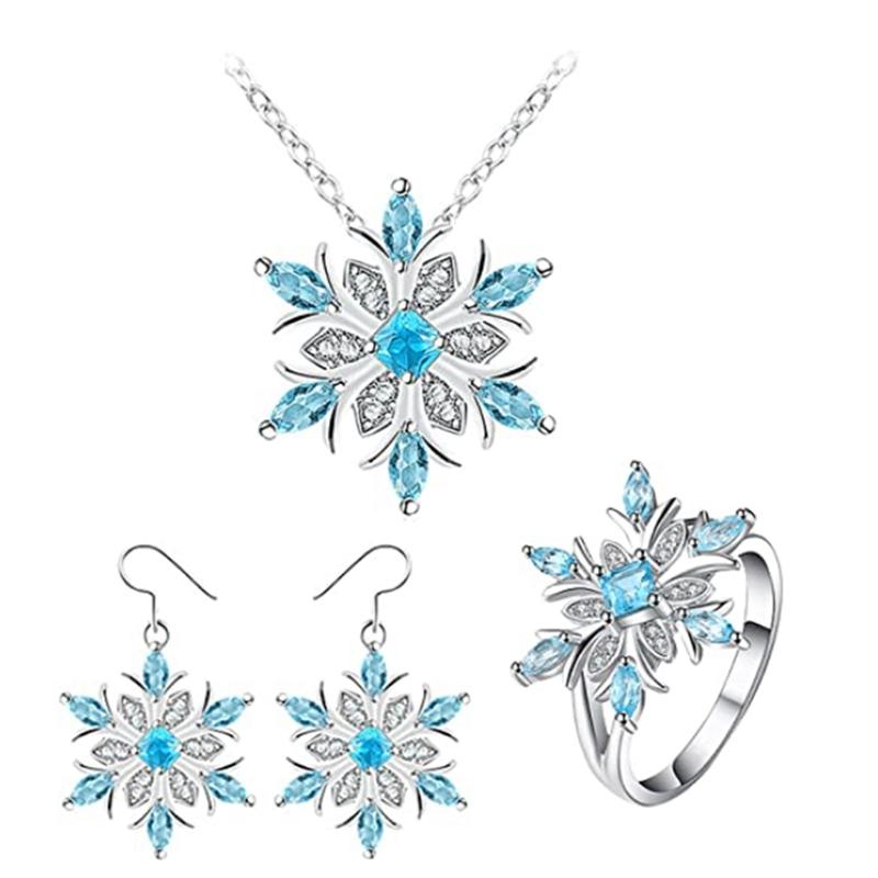 Earrings & Necklace Sparkling Crystal Frozen Snowflake Women Shiny Blue Flower Zircon Chokers Earring Ladies Girls Birthday Gift, Silver 
Earrings & Necklace Sparkling Crystal Frozen Snowflake Women Shiny Blue Flower Zircon Chokers Earring Ladies Girls Birthday Gift, Silver