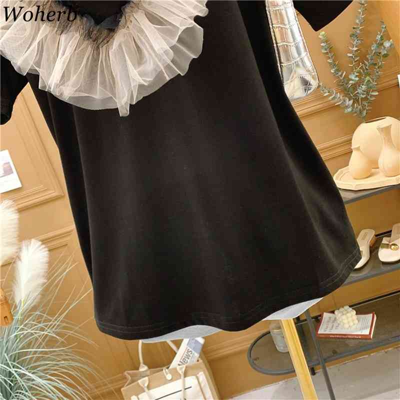 T-shirt Women's Short Sleeve Summer Tees Love Gauze Patchwork Basic Shirts Korean Loose O Neck Chic Tops Femme 4i450 210519