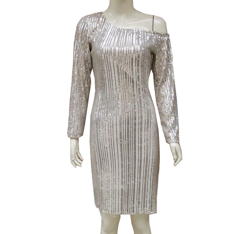 Vestidos Elegant Party Night Club Evening Dinner Bodycon Dresses For Women Sexy Long Sleeve Solid Sequin Ladies Dress