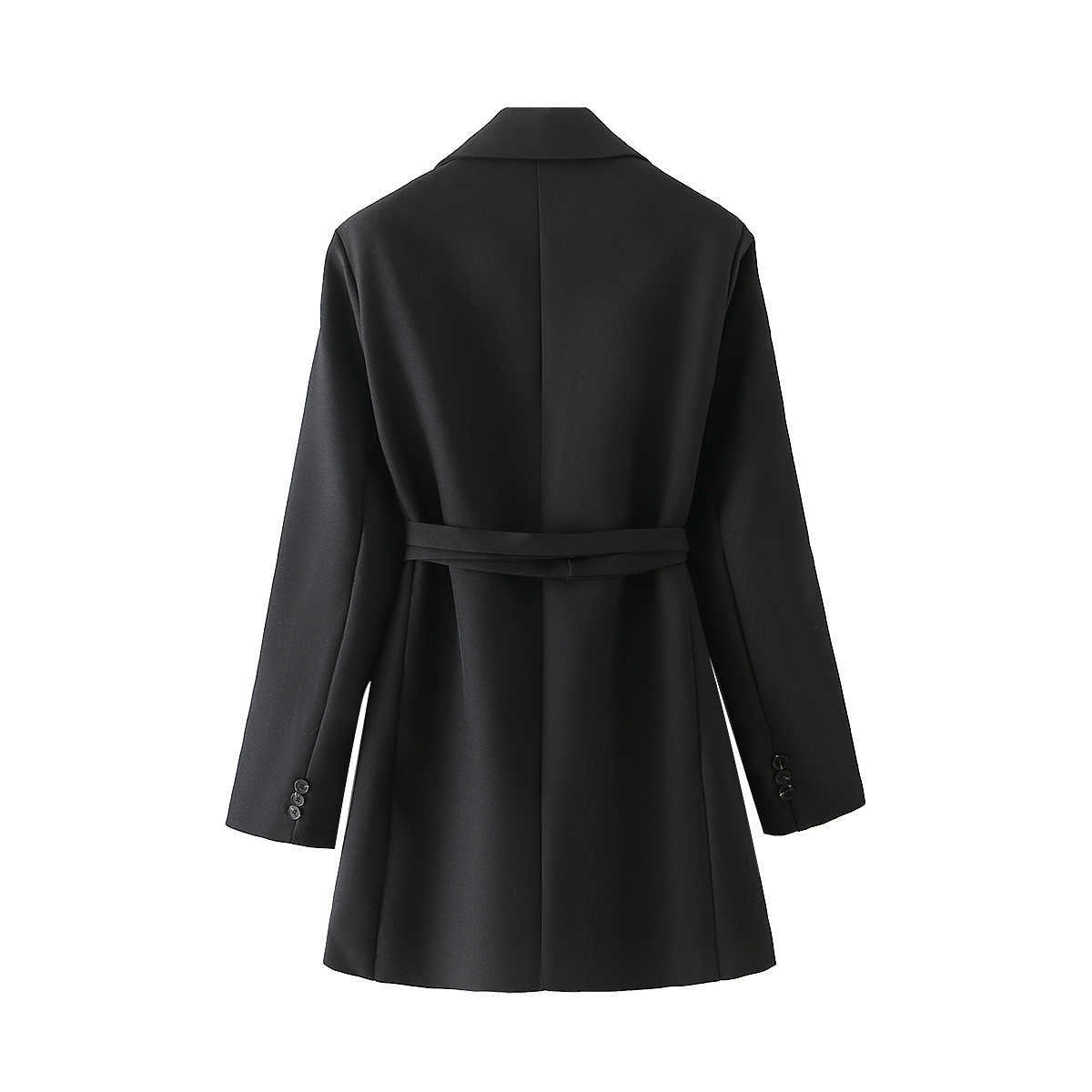 Women Fashion Office Wear One Button Blazers Coat Vintage Long Sleeves Female Black Slim Chic Outerwear With Belt XITIMEAO 210602