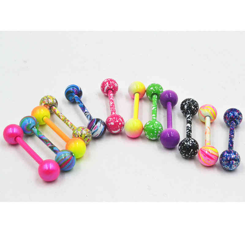100pcs Body Jewelry Piercing Tongue Ring Barbells Nipple Bar 14g 1 6mmx16mmx6mm Mix Nice Colors Christmas Gift