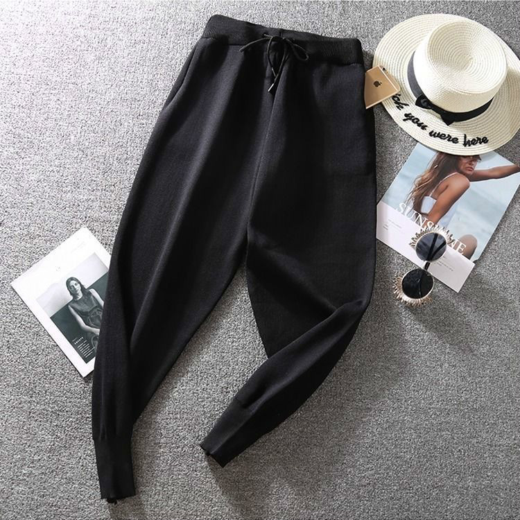 Nomikuma Autumn Winter Sweater Pants Lace Up Stretch High Waist Ankle Trousers Korea Causal Solid Women Sweater Pants 6D023 210427