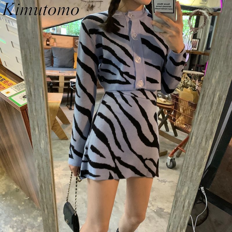 Kimutomo Fashion Two Piece Outfits Zebra Striped Sweater Women O-neck Short Knitted Cardigan and High Waist Mini Skirt 210521, Photo
Kimutomo Fashion Two Piece Outfits Zebra Striped Sweater Women O-neck Short Knitted Cardigan and High Waist Mini Skirt 210521, Photo
