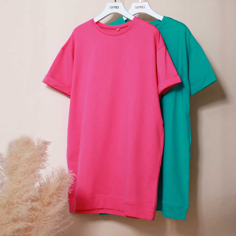 Toppies Fashion Sweatshirt Dress robe femme Woman Short Sleeve Straight Mini Dress Loose Blouses Solid Color 210630