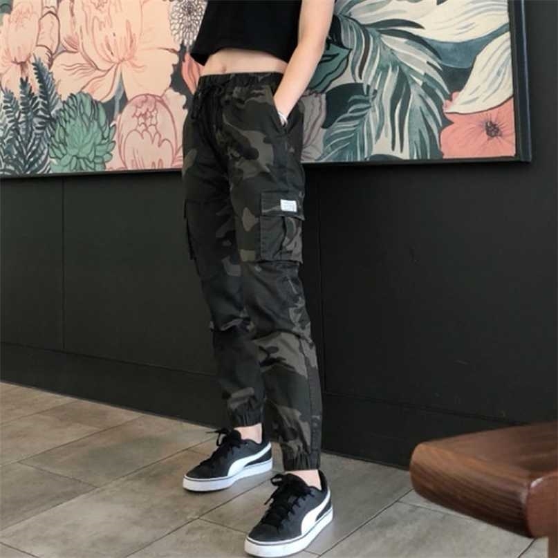 Camouflage Streetwear Cargo Pants Women Casual Joggers Black High Waist Loose Female Trousers Korean Style Ladies 211115