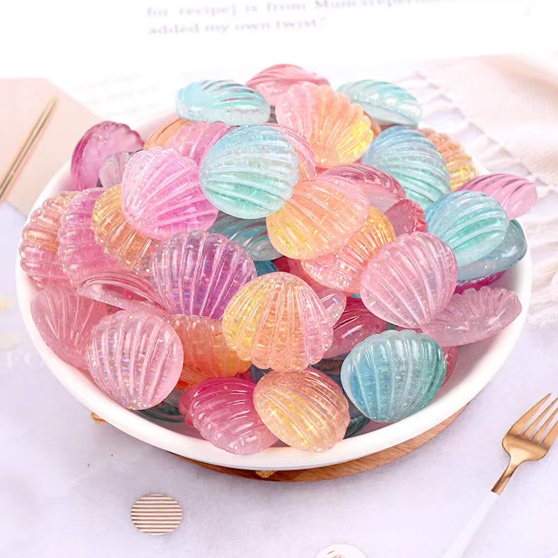 20Pcs Cute Kawaii Multicolor Plated Pearl Components Shells Flat Back Resin Seashell For DIY Handmade Jewelry Craft Decoration Accessorie