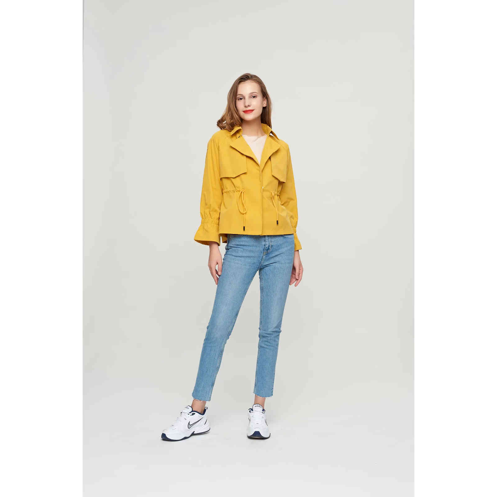 women solid casual jacket fashion ladies puff sleeve turn down collage pockets jackets chic female streetwear 210521