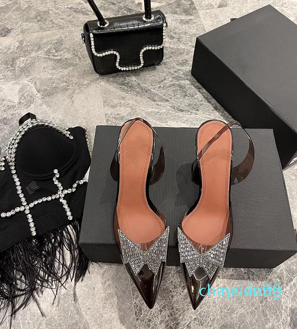 spring and summer butterfly PVC high-heeled shoes imported material Genuine leather soles 7-9cm size 34-40 woman 2021