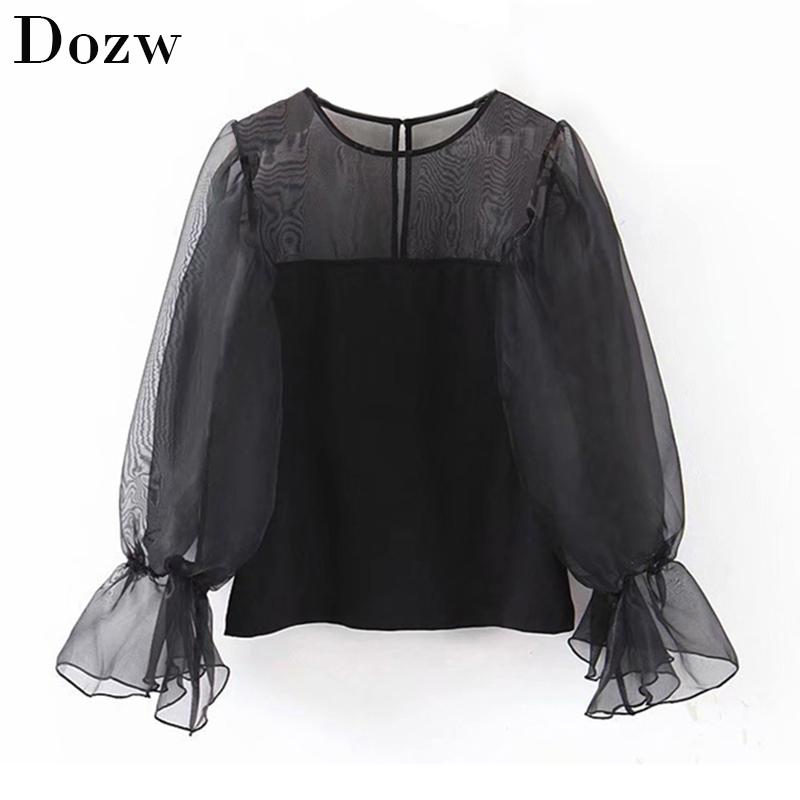 Women' Blouses & Shirts Women Chic O Neck Black Organza Blouse Flare Long Sleeve Stylish Transparent Shirt Female Casual Solid Tunic Elegan
Women' Blouses & Shirts Women Chic O Neck Black Organza Blouse Flare Long Sleeve Stylish Transparent Shirt Female Casual Solid Tunic Elegan