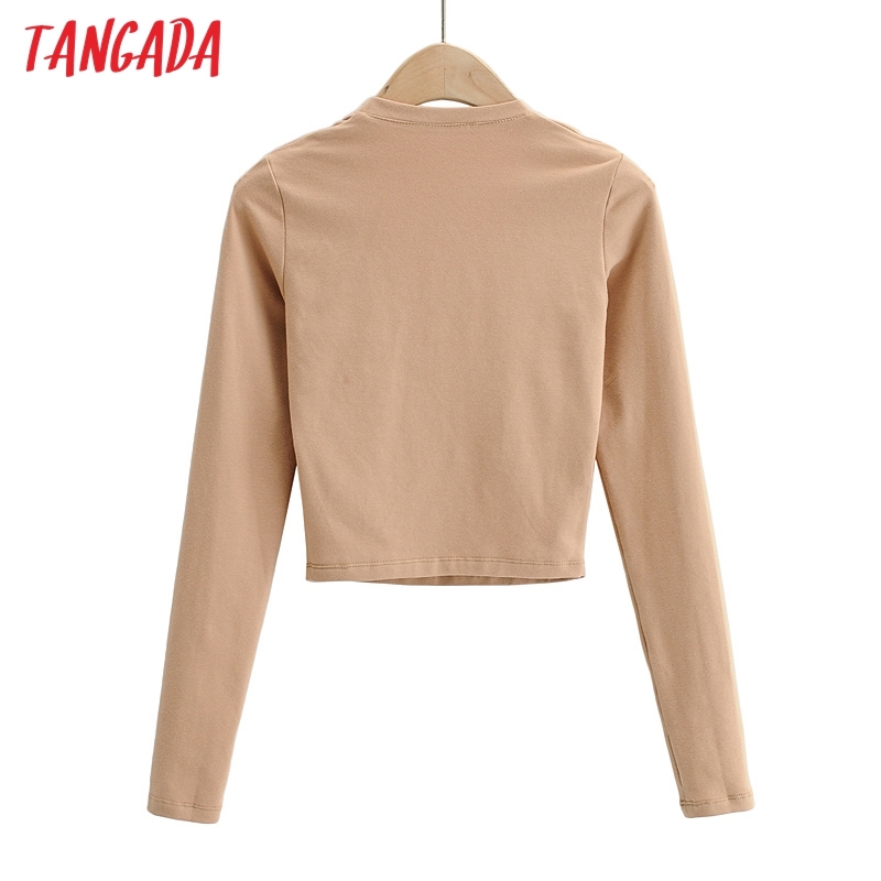 Women Vintage Strethy Crop T Long Sleeve O Neck Tees Ladies Casual Tee Shirt Street Wear Top 4P08 210416