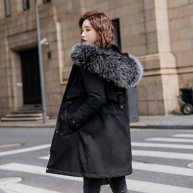 LY VAREY LIN Autumn Women Cotton Coats with Fur Collar Button Back Zippers Pocket Pleated Drawstring Waist Slim Jackets 210526