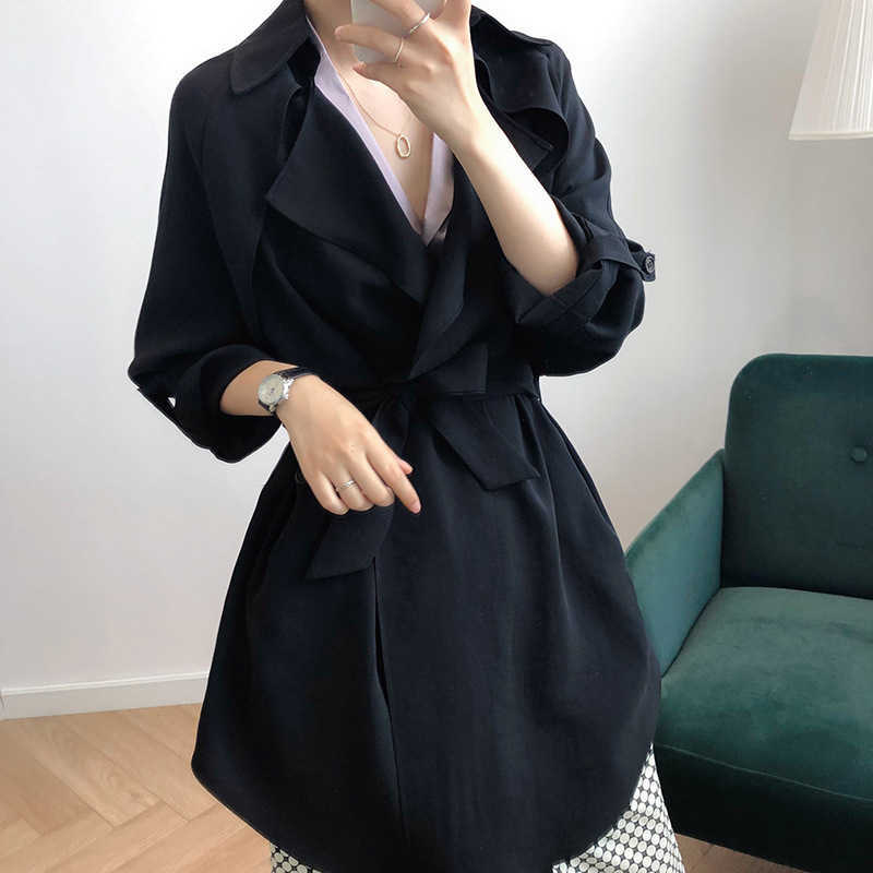 Spring Women's Trench Coat Casual Long Sleeve Sashes Vintage Slim Loose White Lady Elegant Woman Clothing Coats Outwear 210820