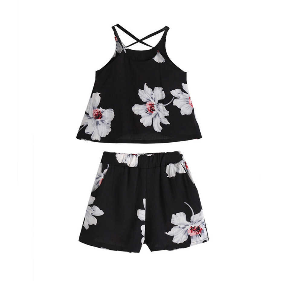 Set Clothes For Girls Floral Vest + Short 2PCS Children'S Costumes Big Kids Summer 6 8 10 12 13 14 Year 210527