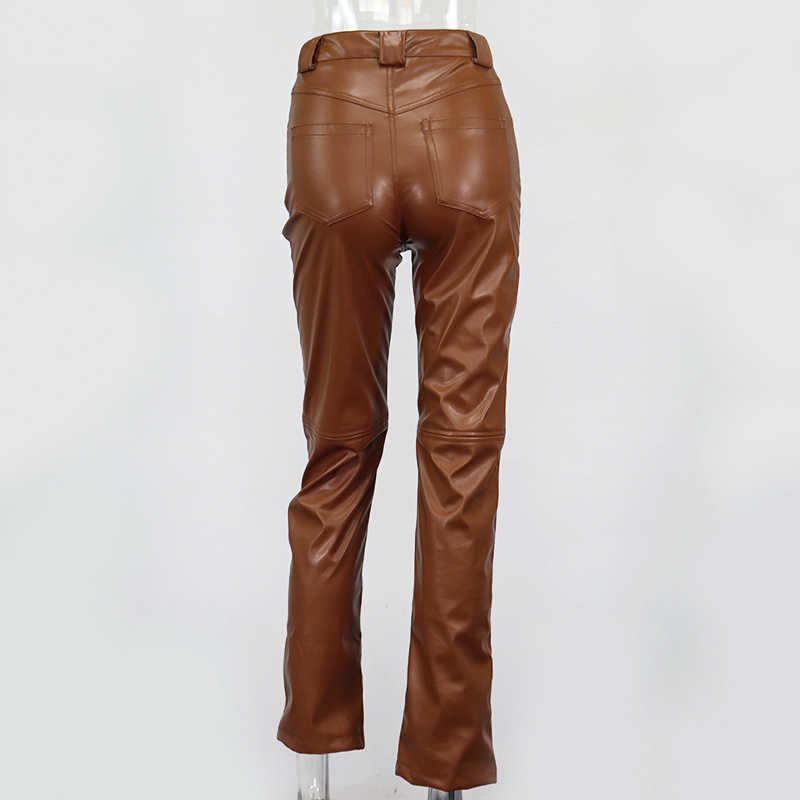 Colysmo PU Leather Woman Pants Zipper Pocket Solid Color Sexy Fitness High Waist Casual Party Trousers Club Goth y2k 210527