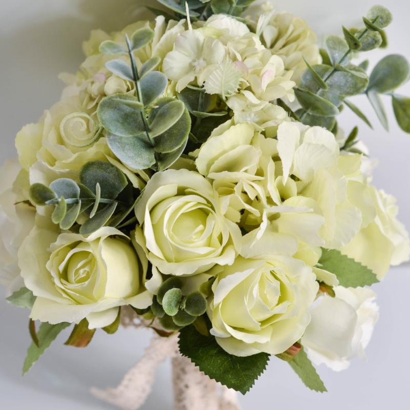 Bridal Flower Hand Bouquet Fake Roses Silk Eucalyptus Hydrangea Artificial Plants Wedding Decoration Bouquets Decorative Flowers & Wreaths