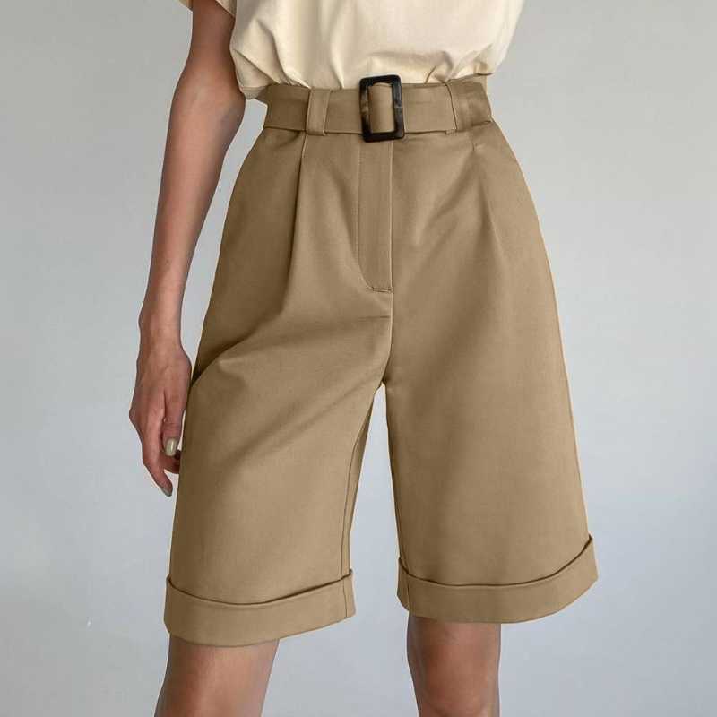 Woman Shorts Summer High Waisted Causal Bottoms Korean Solid Wide Leg Short Feminimos Ropa Para Mujer 6H665 210603