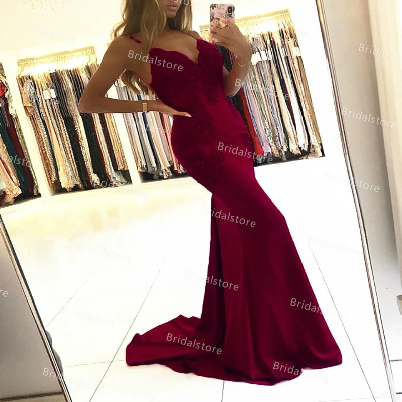 Backless Green Red Mermaid Evening Dresses Spaghetti Straps Satin Beaded African Black Girls Prom Dress 2021 Elegant Long Formal Party Gowns robe de s