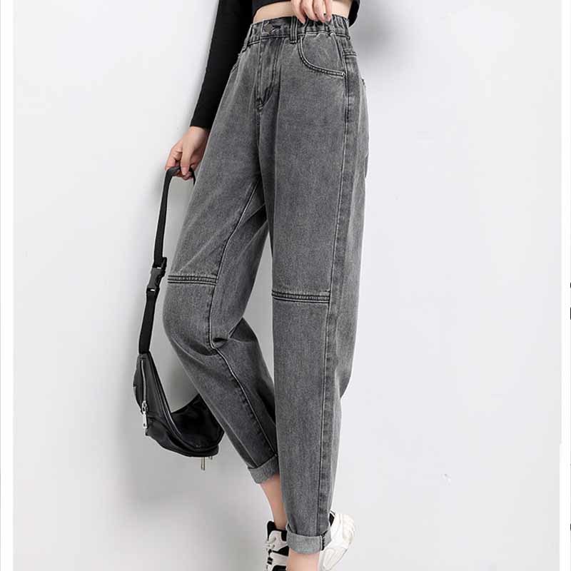 Fashion Women Autumn Chic Office Lady Denim Trousers Jeans Vintage High Waist Loose with Gray Blue 10736 210518