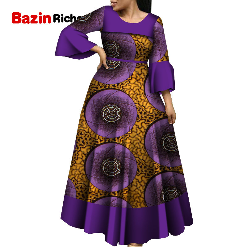 Long Sleeve Flare Sleeve Dresses for Women Party Wedding Date Dashiki African Women Clothing African Lady Dresses WY5600 210408