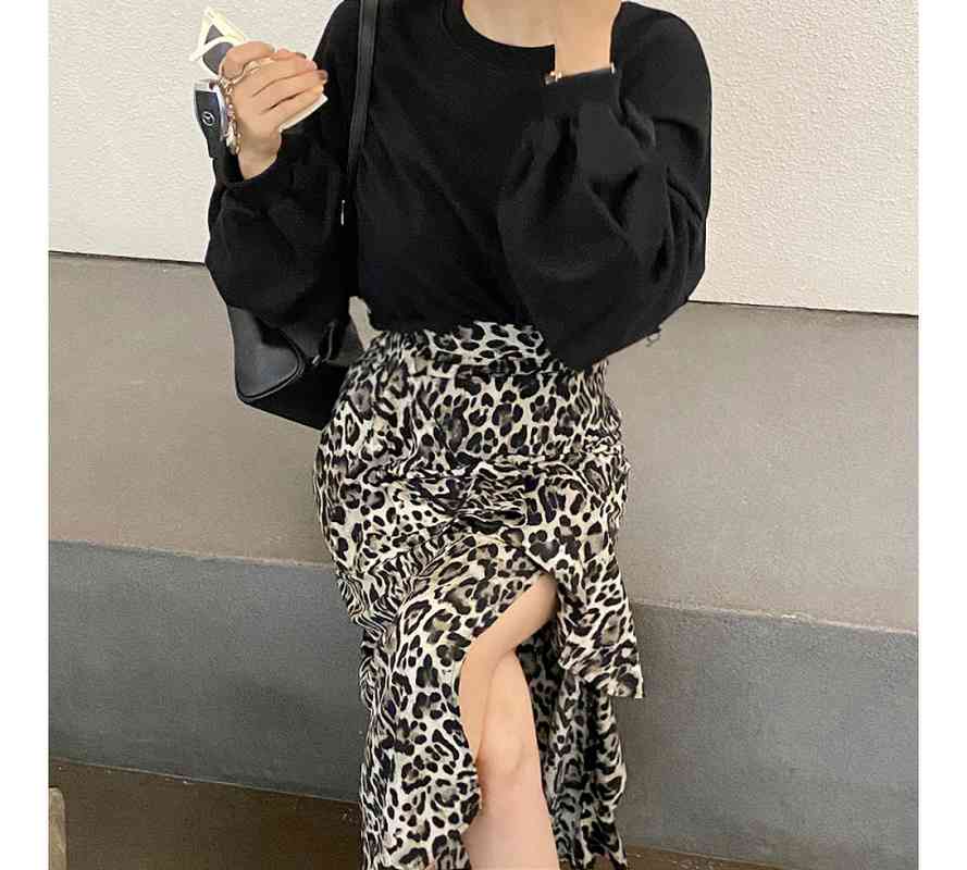 Skirts Korean Chic Vintage High Waist Irregular Leopard Print Skirt Women Casual Mid Length Faldas Mujer Moda Spring Summer 210429