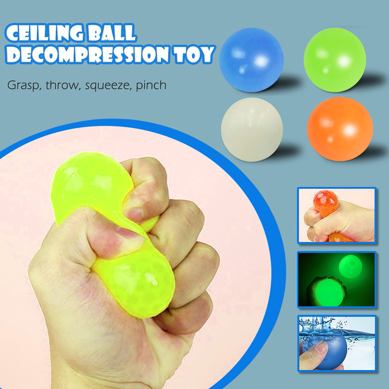 2/4pcs/set Pop It Glow InThe Dark Relief Toys Anxiety Pressure Luminous Balls Squishy Toy Sticky Wall Children Kids Gifts