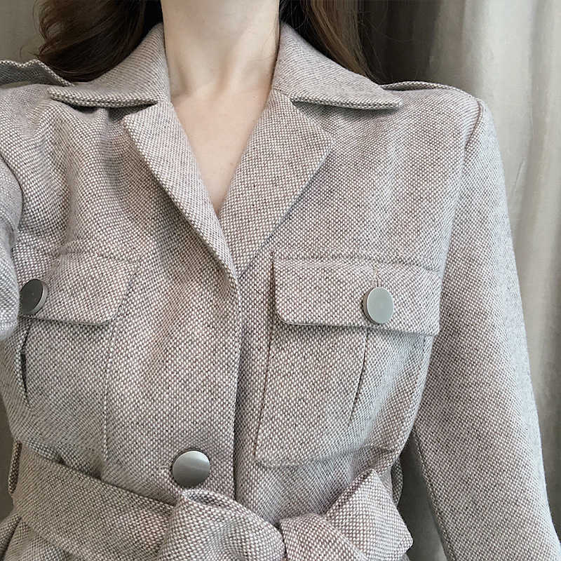 Korea Solid Color Single-breasted Woman Coat Straight Trousers Ladies Office Suit Simple Fashion Autumn Winter B519 210603