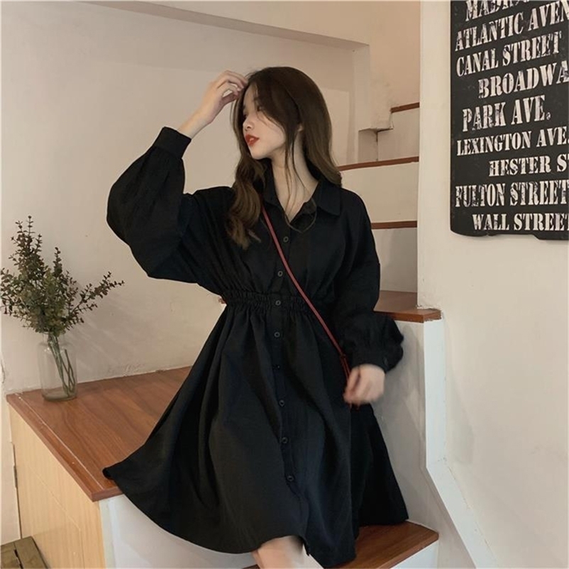 Woman Dress Long Sleeve Preppy Style Solid Sweet undefined Dresses Simple Elegant Pleated Japanese Students Womens Streetwear 210409